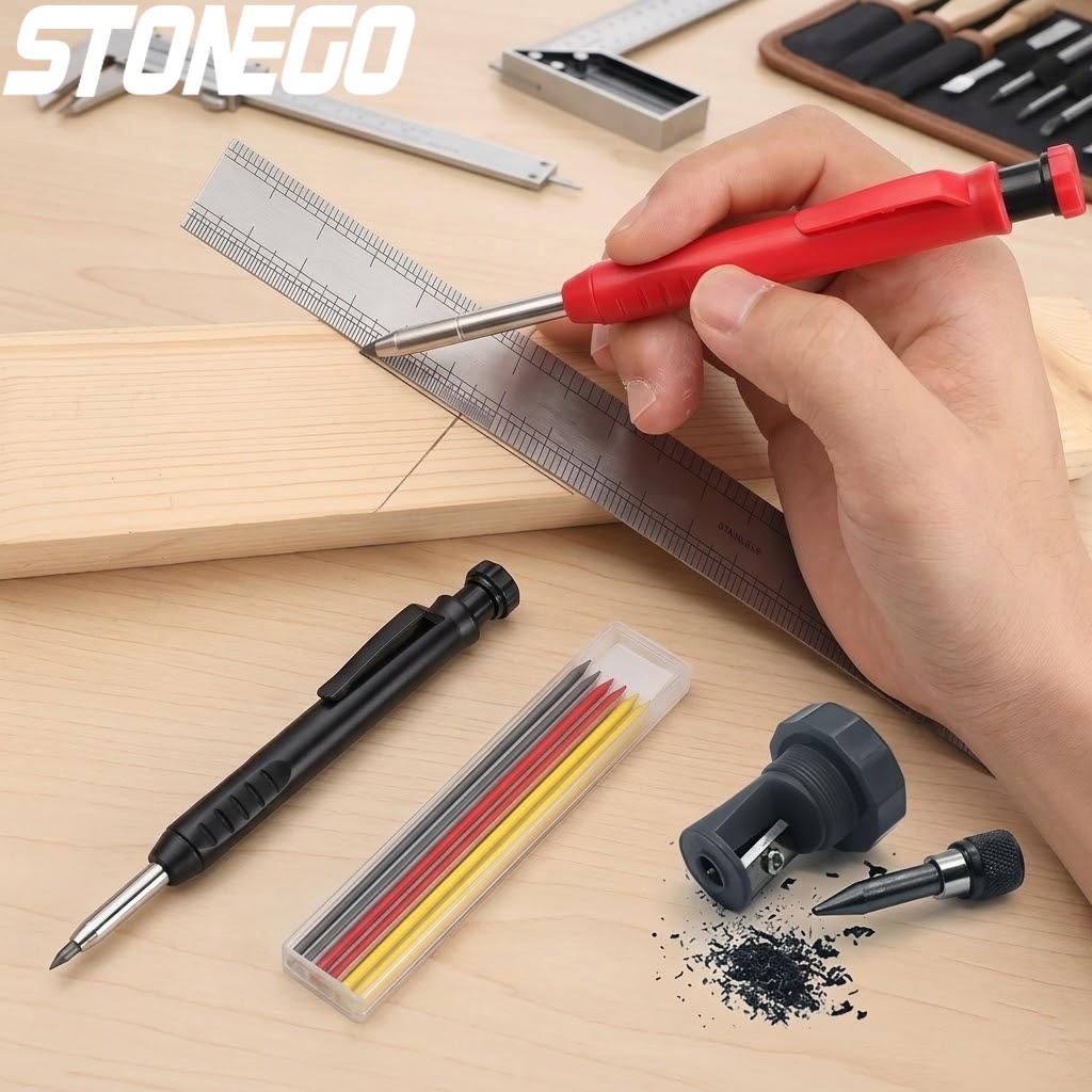 Marking Tools In Workshop - Metal Long Tip Woodworking Pencil with