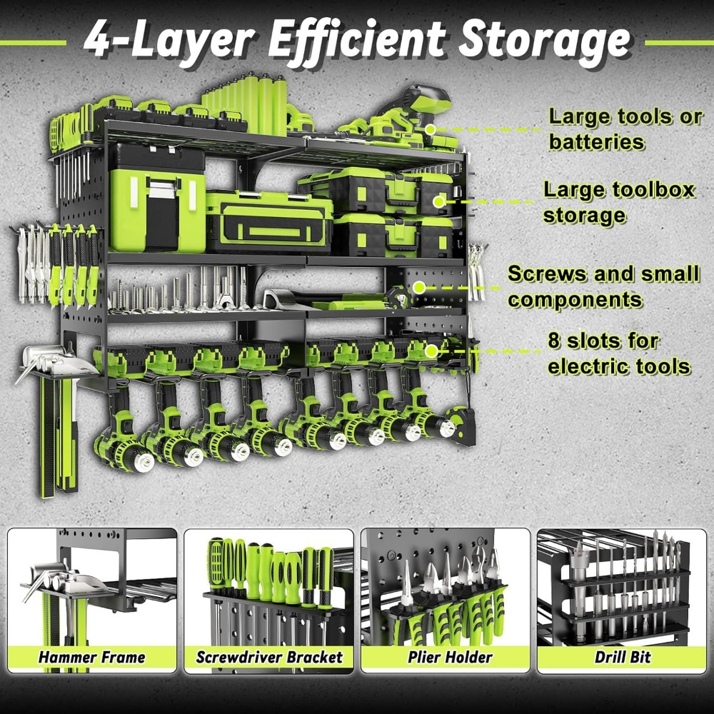Heavy Duty 4 Tier 8 Slot Wall  - Workshop Tools Holder ulasan dan harga